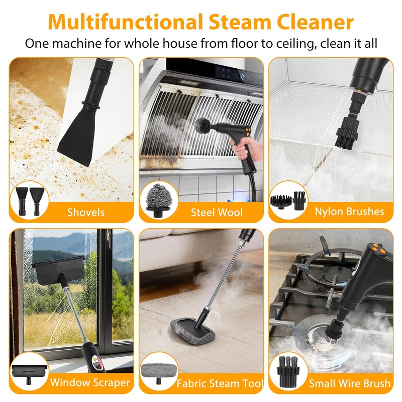Steam Cleaner 1500W – 15s Fast Heat, Handheld Multi-Surface Steam
