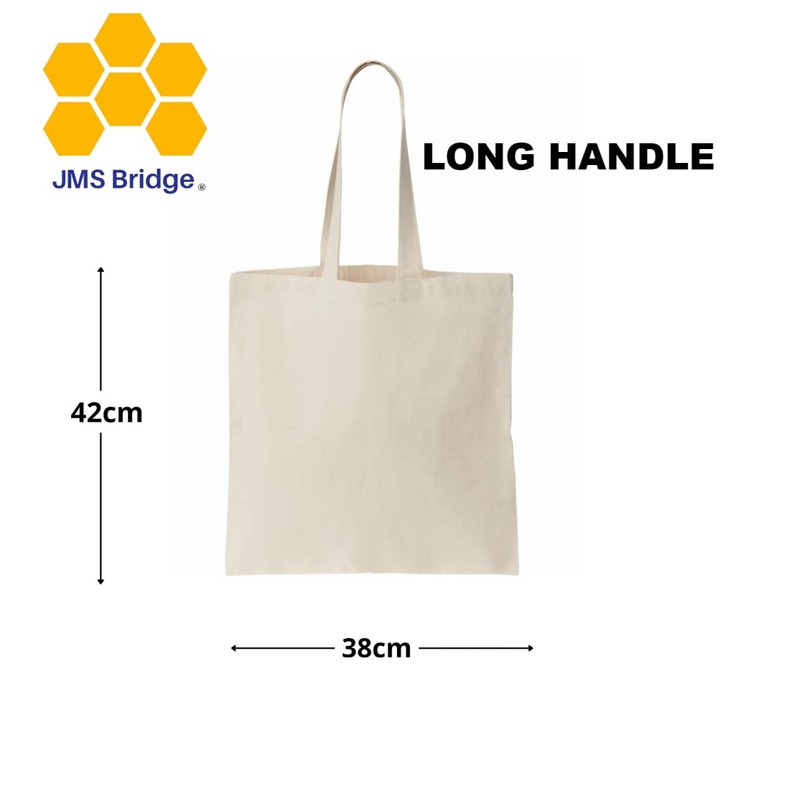 JMS Bridge Pack of 1/3/5/10/25/50/100 Plain Natural Cotton Shopping Tote