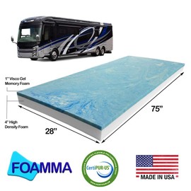Foamma 5" x 28” x 75” Truck, Camper, RV Travel Visco Gel Memory Foam Bunk Mattress Replacement, Made in USA, Comfortable, Travel Trailer, CertiPUR-US Certified, Cover Not Included