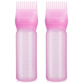 2 Pack Root Comb Applicator Bottle, 6 Ounce Oil Applicator for Hair Dye, Hair Oiling Applicator Hair Coloring Brush Bottle with Graduated Scale