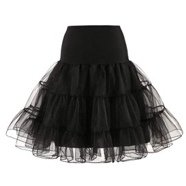 RULTA 50s Women's Retro Petticoat Underskirt Vintage A-line Crinoline Half Briefs Rockabilly Tutu Skirt, Black and black