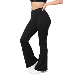 HEGALY Women's Flare Yoga Pants - Crossover Flare Leggings Buttery Soft High Waisted Workout Casual Bootcut Pants Black