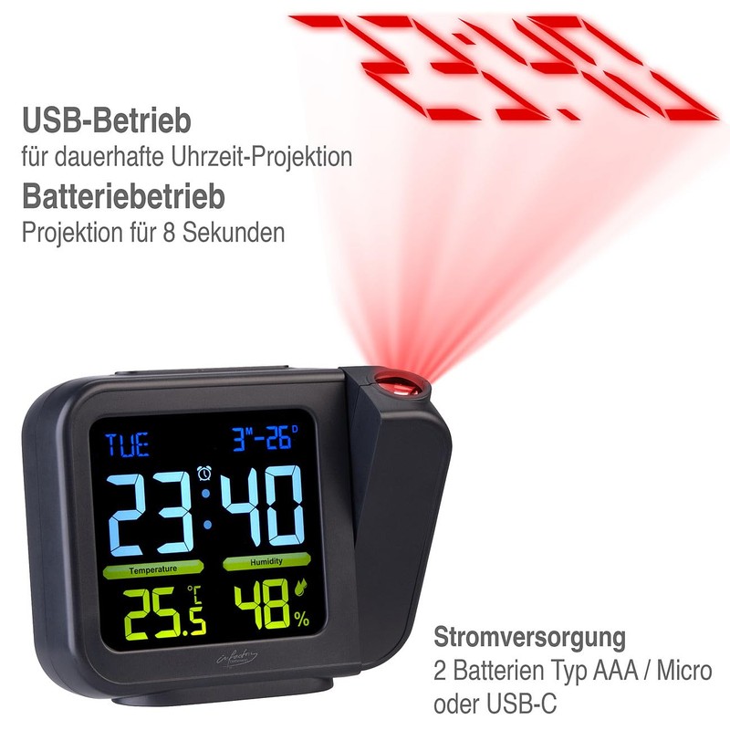 infactory Alarm Clock: Projection Alarm Clock with VA Colour Display,