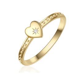 GLANZSTÜCKE MÜNCHEN Women's Heart Ring 925 Sterling Silver Yellow Gold-Plated with White Zirconia – Motiving Silver Ring Gold-Plated, 60, Silver, No Gemstone