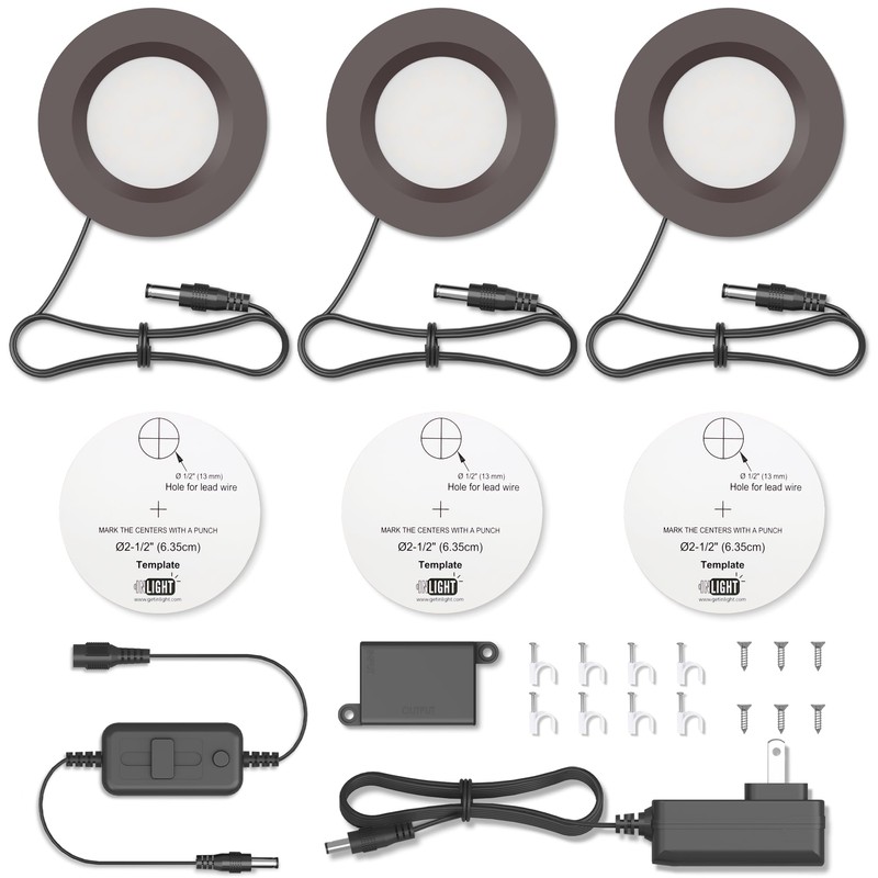 GETINLIGHT 2.75" Under Cabinet LED Puck Lights Kit, Plug-in 12V