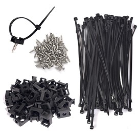 Cable Zip Tie Mounts Kit - 55 Set Wire Cable Clips Organizer Holders with 6" Cable Ties, Saddle Type Mounts Base and Tapping Screw, Black