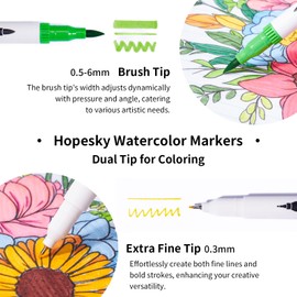 Hopesky 12 Colors Markers for Adult Coloring Books No Bleeding - Dual Tip Water Based Art Coloring Markers Set for Drawing, Painting, Fine Tip and Brush Tip Brush Pens for Artists(White Barrel)