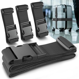 Luggage Strap Set of 4 – Suitcase Straps Safe & Eye-catching – Luggage Strap with Name Tags – Luggage Strap – Black