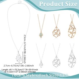 AHANDMAKER 6Pcs Macrame Pouch Empty Stone Holder Chains 2 Colors Crystal Necklace Holder Stainless Steel Adjustable Gemstone Cage for DIY Jewelry Charms Necklace Making 45~75cm