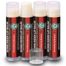 Earth's Daughter SPF Lip Balm 4-Pack Strawberry Flavor Stocking Stuffers - Lip Sunscreen, SPF 15, Organic Ingredients, Beeswax, Coconut Oil, Vitamin E - Hypoallergenic, Paraben Free, Gluten Free