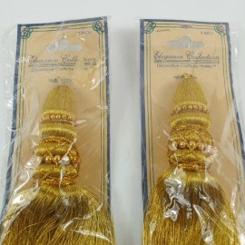 Hosley Vintage 1995 HOSLEY ELEGANCE COLLECTION 8" Gold Tassel Christmas Set Of 2