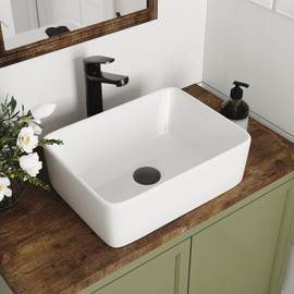 Deervalley Rectangle Vessel Sink, Liberty 16" x 12'' Modern Bathroom Sink Above Counter Ceramic White Vessel Sink DV-1V0048