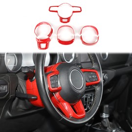 PDKLIN for Jeep JL Red Steering Wheel Trim Kit for Jeep Wrangler JL JLU 2018 up for Gladiator JT 2020 up Red Interior Accessories 7pcs