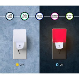 2 Pack 0.5W Plug in LED Night Light with Dusk to Dawn Sensor Red