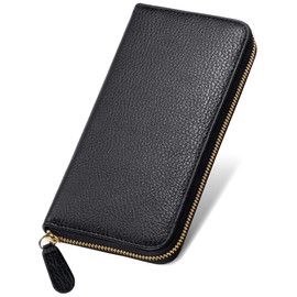 Mura Long Wallet, Italian Leather, Shrink Leather, Women's, Genuine Leather, Anti-Skimming Wallet, Black