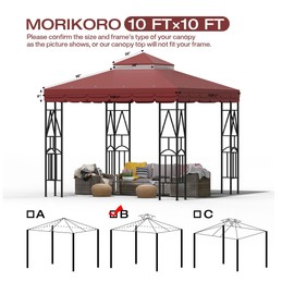 Morikoro 10x10 Canopy Replacement Top Double Tiered Gazebo Cover for Yard, Patio & Garden Durable Sunshade Replacement (Red with lace)