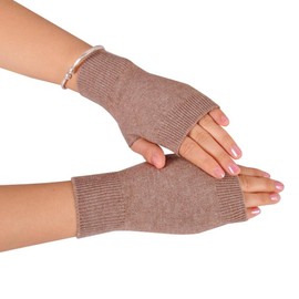 Novawo® Wool Blend Half Fingerless Thumb Hole Warm Gloves Mittens for Men Women, Khaki