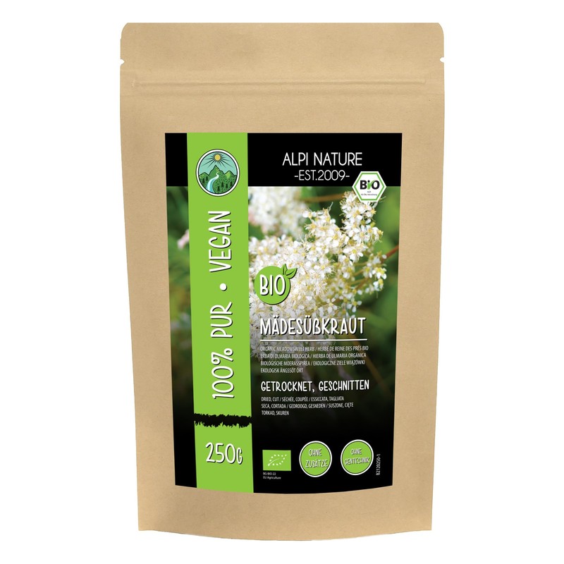 Organic dried meadowsweet, cut organic meadowsweet, wild collected meadowsweet, 100%