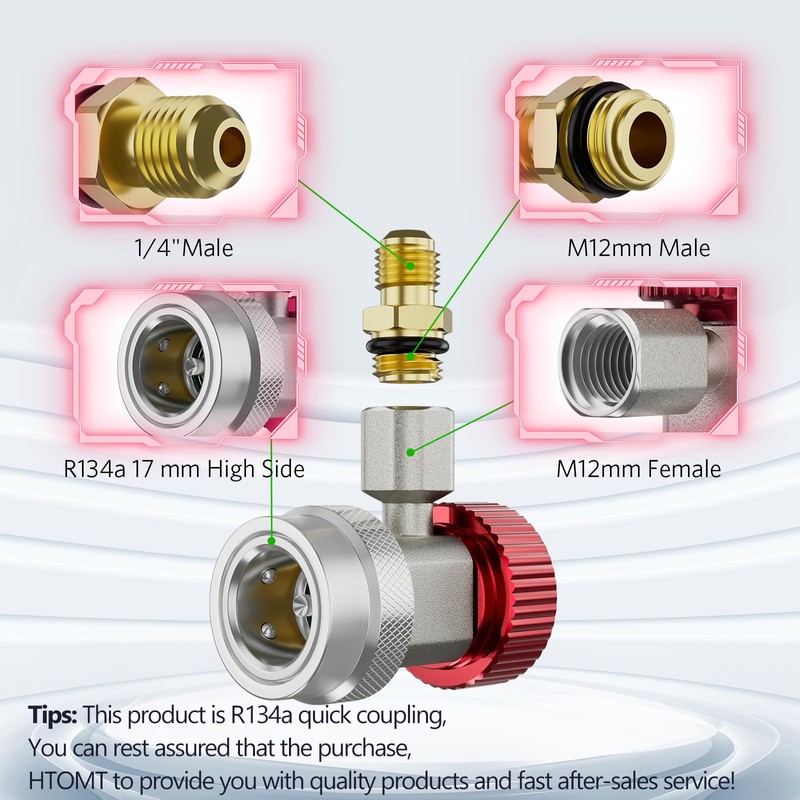 HTOMT R134a Adapter,Adjustable R134a Quick Couplers Adapter,R134a Connector 1/4 Inch