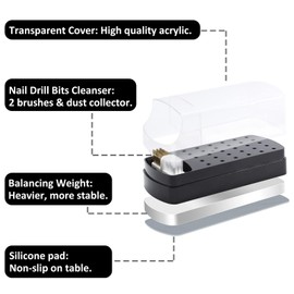 Nail Drill Bits Holder with Nail Drill Bits Cleanser, 30 Holes for 3/32‘’ Nail Drill Bits Organization - Black (Not Include Nail Drill Bits)