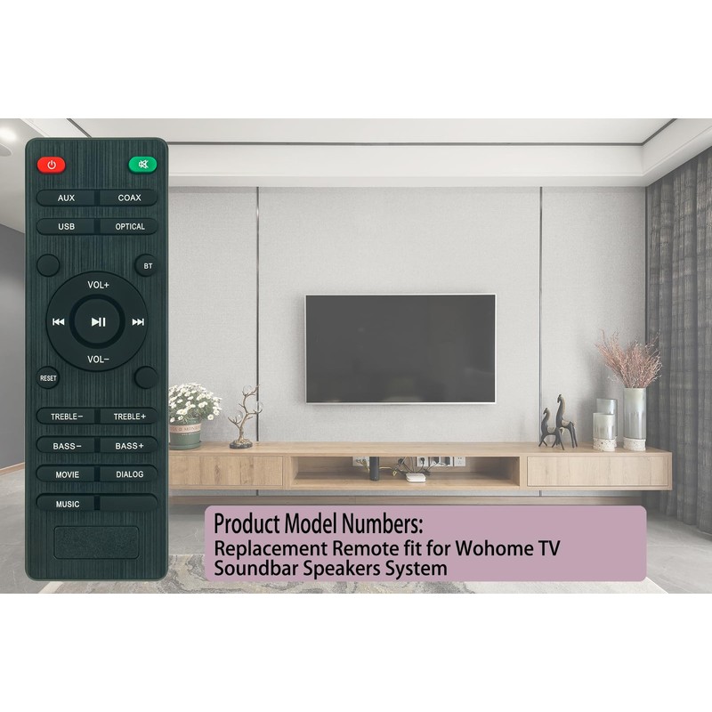 Allimity Replacement Remote fit for Wohome TV Soundbar Speakers System