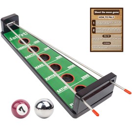 Shoot The Moon Game, Large 17.5 inches,Classic Desktop Games, Solid Wood Board with Metal Ball and Rods, Billiard Style,Retro Balancing Game for Family and Bar