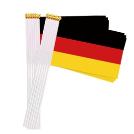 25 Packs Small Germany Flags on Handheld Stick，Miniature German Flag for Outside,4x6 Inch Mini Hand Held Banner with Golden Topper,Patriotic Decorations