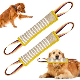 2pcs Dog Tug Toy Bite Tug Toy - Dog Bite Jute Pillow Pull Toy Tough Squeaky Dogs Toys with 2 Handles Durable Interactive Toys for Medium Large Dogs Tug of War Fetch Puppy Training Interactive Play (B)