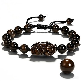 DREAM DYNAMOS Obsidian Pixiu 8mm mm Feng Shui Beads, Suitable for Men and Women, Stretch Obsidian Bracelet, Bring Wealth, Attract Wealth, Health and Good Luck, Protection Healing Bracelet