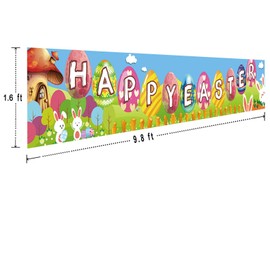 Large Happy Easter Sign Banner Rustic Easter Celebration Decorations Easter Spring Sign Banner Hanging Decoration Easter Party Supplies Decoration Backdrop Photo Props Indoor Outdoor (9.8 x 1.6 feet)