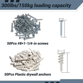 100Pcs Self Drilling Drywall Anchors and Screws kit #8 x 1-1/4”- Superb Wall Anchors for Drywall, Holds Upto 75lbs