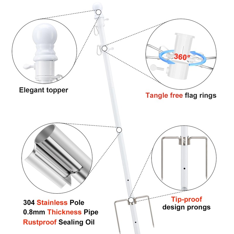 Heavy Duty Ground Flag Pole Kit with 3x5 US Flag