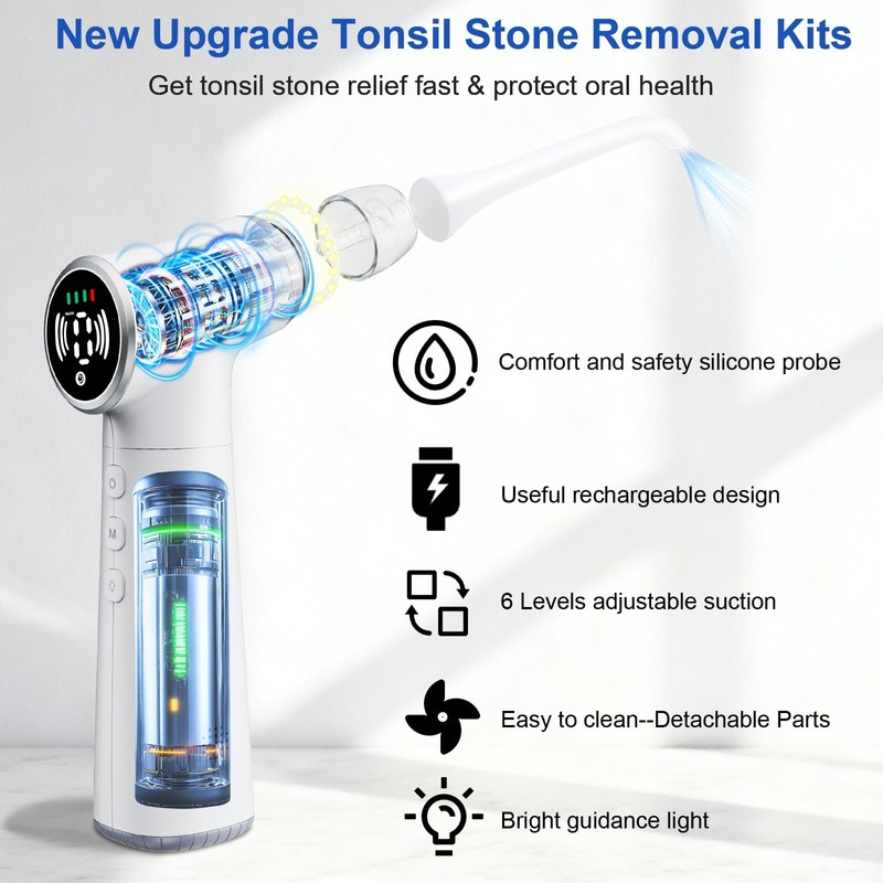 Tonsil Stone Vacuum Remover with LED Light Upgraded Electronic Oral