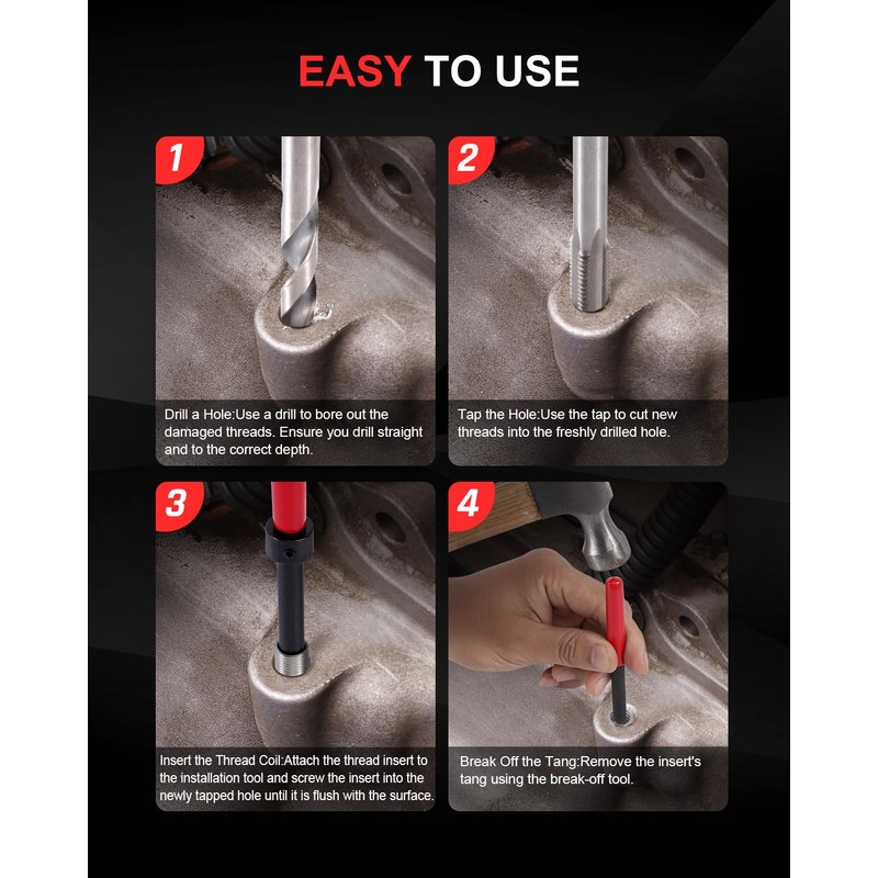 Kolvoii M8×1.25 Helicoil Thread Repair Kit, Metric M8 Helicoil kit