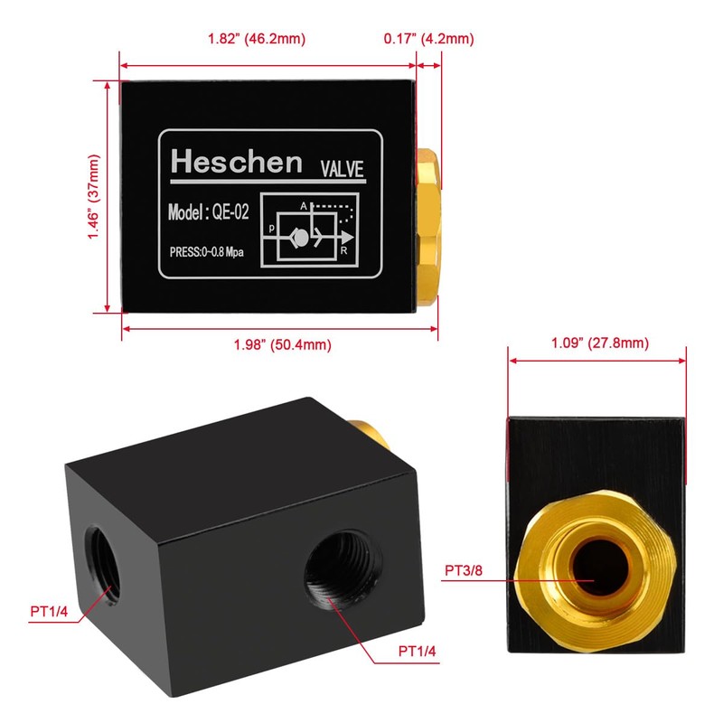 Heschen Pneumatic Quick Exhaust Valve, QE-02, PT1/4 Port, Pipe One