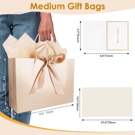 Gfractolux Large Gift Bags for Present, 1 Pcs Gift Bags for Women Men with Tissue Paper and Cards, Gift Bags for Birthdays, Baby Shower, Wedding, Anniversary 14.2" x 9.8" x 4.7" (Champagne)