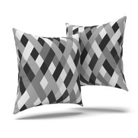 LARAWELL Cushion Cover 80 x 80 cm Cotton Grey Black Isometric Mosaic Set of 2 Pillowcases in Double Pack Premium