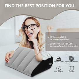 TheClover Inflatable Wedge Pillow for Sleeping -Leg Elevation, Use in Bed, Travel, Camping, Fast Inflating Deflation (Grey)
