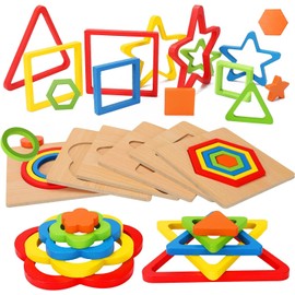 CORPER TOYS Wooden Puzzle, Molding Puzzle, Inlay Puzzle, Shape Matching, Board, Block Toy, Balance Game, Stacking, 3D Puzzle, Colorful, Christmas Gift