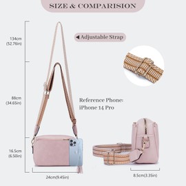 Roulens Small Crossbody Bag with 3 Zip Compartments,Vegan Leather Phone Bag for Women,Shoulder Bag with Adjustable and Removable Wide Strap