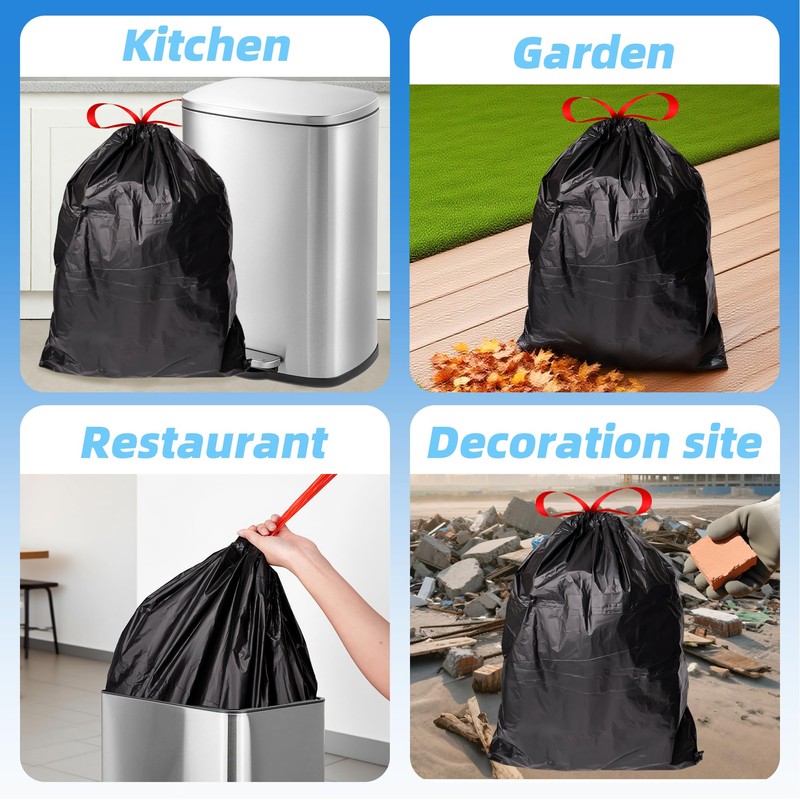 TARUNMO 15,18,23Gallon Trash Bags Heavy Duty Drawstring,Garbage Bags 23 Gallon