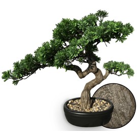 Permaplants Artificial Bonsai Tree 16" Tall with Realistic Wood and Ceramic Pot Fake Plants Juniper Pine Zen Faux Plants for Home Bedroom Office Bathroom Japanese Decor