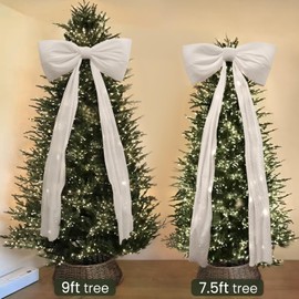 Christmas Decor - Christmas Decorations - 6 Ft Big Christmas Bows for Christmas Tree - Giant White Velvet Bow for Window Mantle Wall Front Door Porch - Indoor Home Room Party Hanging Xmas Decoration