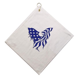 Eagle Wings USA American Flag White Towel Navy Blue HTV 15 x 18 inches Golf Towel with Corner Grommet & Hook Club Ball Tee Golfing Gift Birthday Variety Colors Towels Vinyl