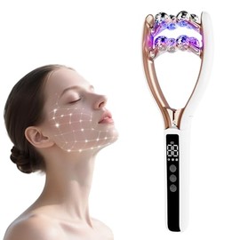 Wireless Facial Roller Massager for Face and Jawline Skincare Routine, USB-C Beauty Tool, 8 Roller 3D Face Roller with LED Modes and Vibration for Home