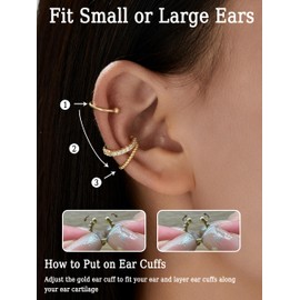 PARIVEA Ear Cuffs Non Piercing Chunky/Thin 14K Gold Plated Ear Cuff Earrings for Women Dainty Cuff for Non Pierced Ears Gold Clip on Cartilage Earring Fake Piercings 6PCS, Metal, Cubic Zirconia