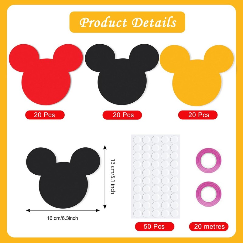 60Pcs Cartoon Mouse Cutouts Banner for Birthday Party Decoration Room