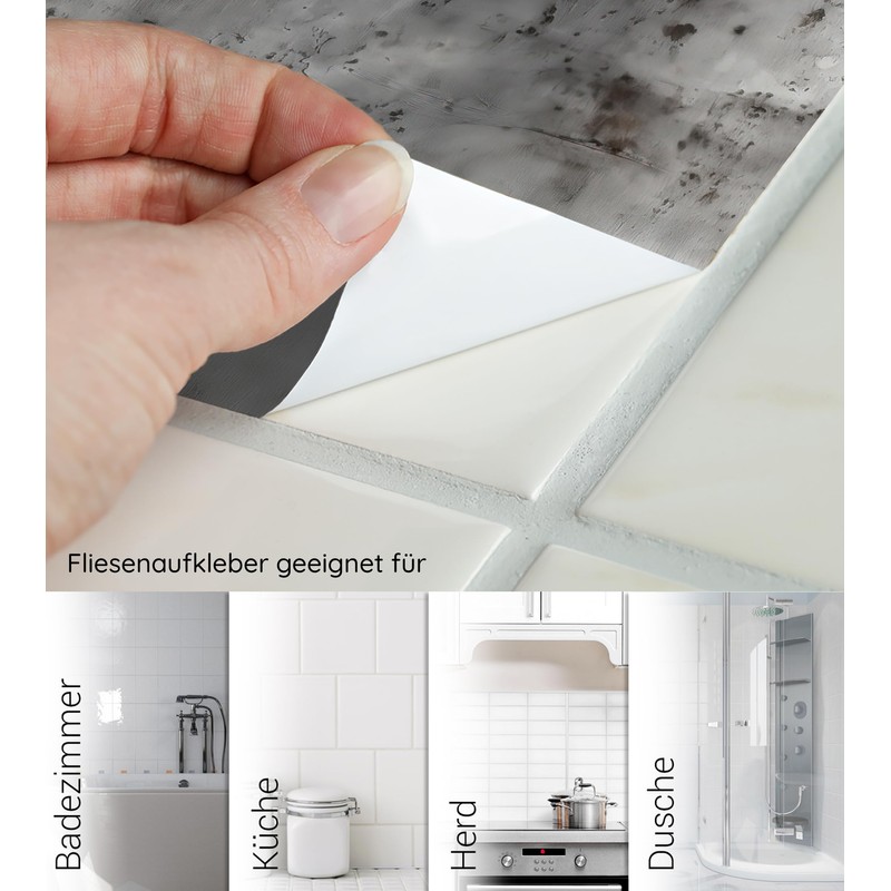 GRAZDesign Fliesenaufkleber Bad & Küche Graustein Optik Textur Klebefliesen selbstklebend