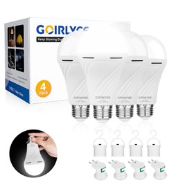 Rechargeable Emergency Light Bulbs, 4 Pack Battery Powered LED Light Bulb with 9W Daylight E27 6500K 1800mAh, Equivalent Self-Charging LED Light Bulbs for Home Power Outage Camping Hurricane Hiking