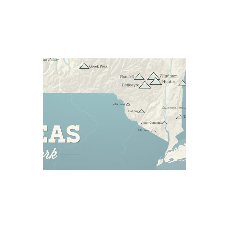 New York Ski Resorts Map 11x14 Print (Beige & Opal